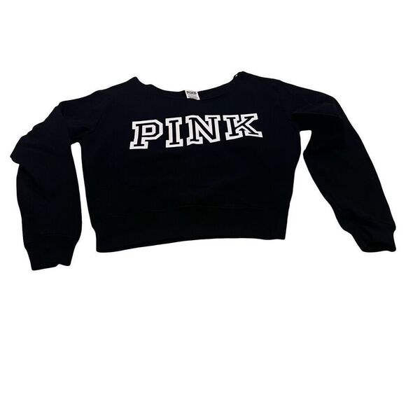 Black with white print Victoria's Secret PINK crewneck sweatshirt - Picture 1 of 6